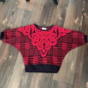 Vintage Beldoch Popper Red & Black 3/4 Sleeve Batwing Sweater